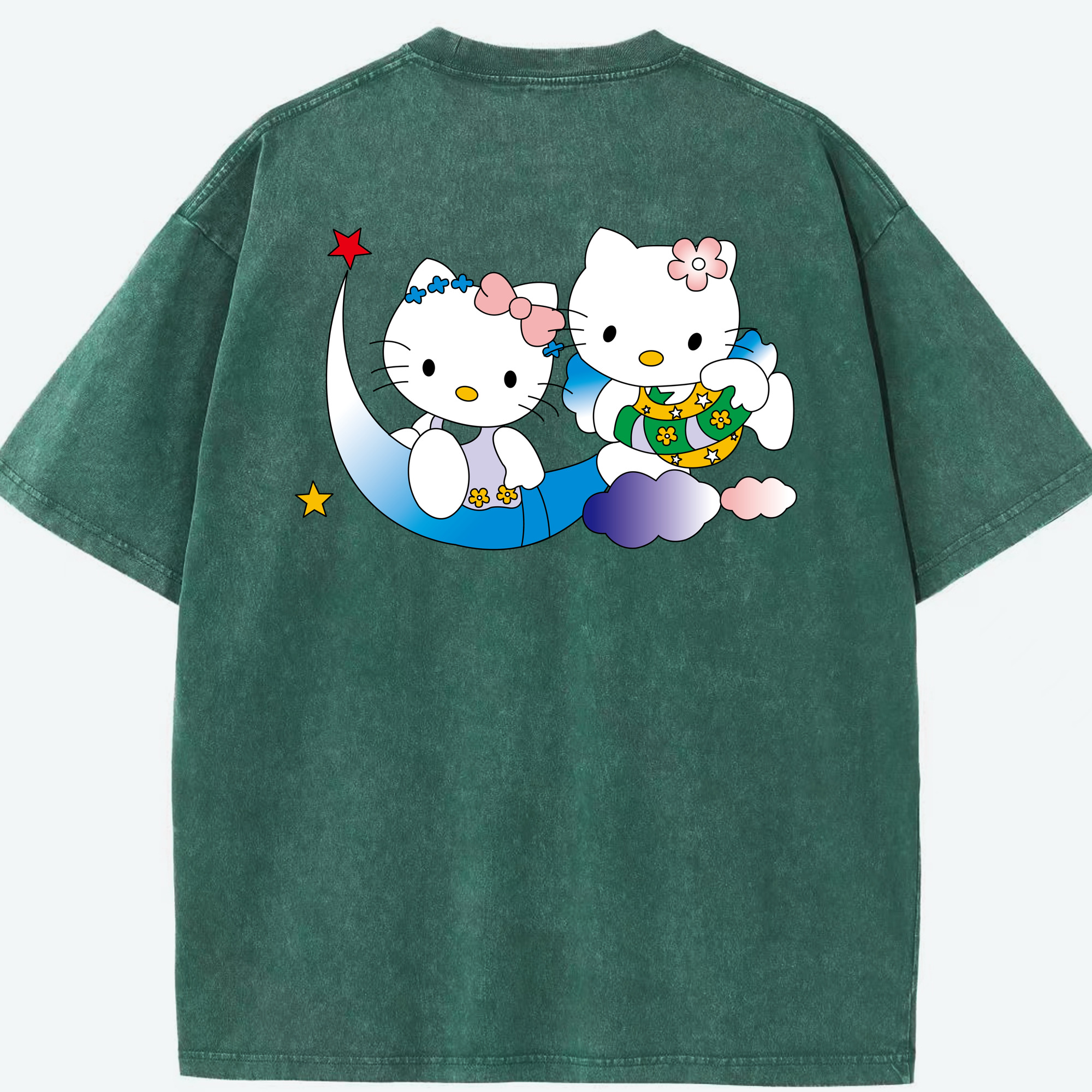 （画像用） Hello Kitty ハローキティ 綿100% ヴィンテージ風 半袖Tシャツ（背面プリント）